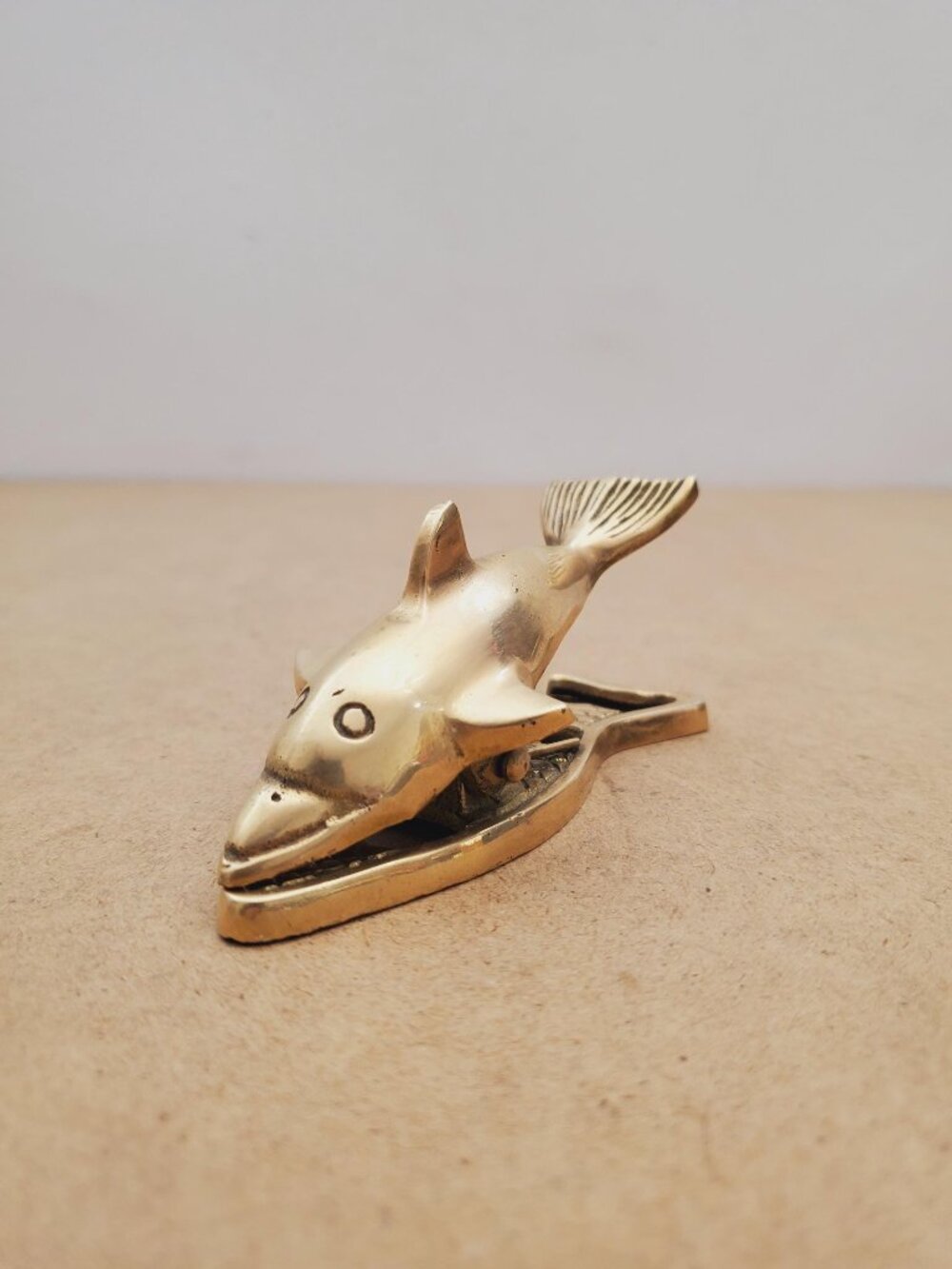 Vintage MCM Solid Brass Dolphin Paper Clip Hanging Holder Paperweight- Dolphin